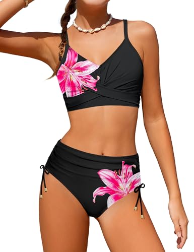 Image of Teen Girls Swimsuits V-Neck Bikini Set Bathing Suits Cross Straps Two Piece Swimwear with Drawstring