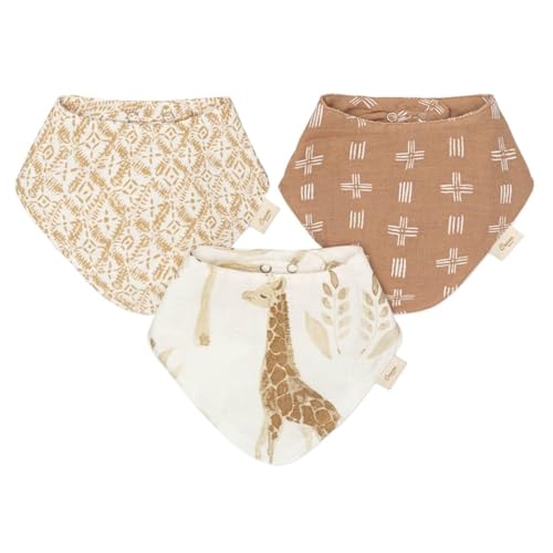 Crane Baby Soft Muslin Baby Bib Set, Adjustable and Absorbent Bandana Style Bibs for Boys and Girls, Safari Animal, 3 Piece, 18.5” x 9” by Crane Baby - Used condition - US$13.66