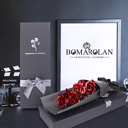Bomarolan Colorful Rose Bouquet Kit 24K Gold Foil Roses Gifts Artificial Forever Flowers For Lover Girl Friend Wife On Valentine's Day Thanksgiving Anniversary Day Mother's Day And Birthday (Red) #TOP4