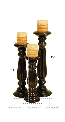Deco 79 Mango Wood Candle Holder, Set Of 3 18", 15", 12"H, Dark Brown #TOP1