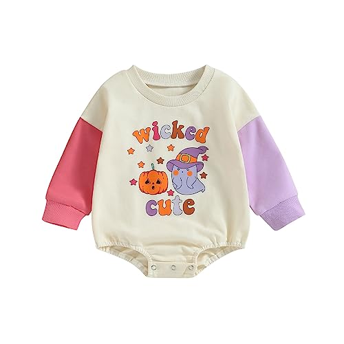 Image of Muasaaluxi Newborn Baby Girl Halloween Outfit Long Sleeve Pumpkin Romper Shirts Pullover Sweatshirt Halloween Baby Clothes (Style A, 0-6 Months)