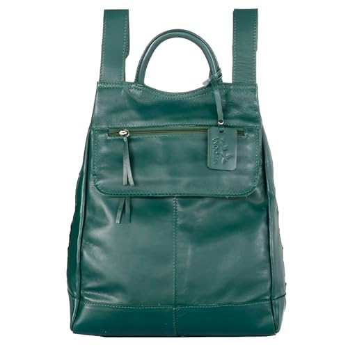Mochila de Couro Legítimo Feminina Confortável Reforçada com Alça Regulável, Suporte para Notebook e Bolso Antifurto (Verde Musgo)