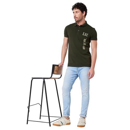 Image of Spykar Men's Slim Fit Polo Neck Half Sleeve Solid Casual T-Shirt