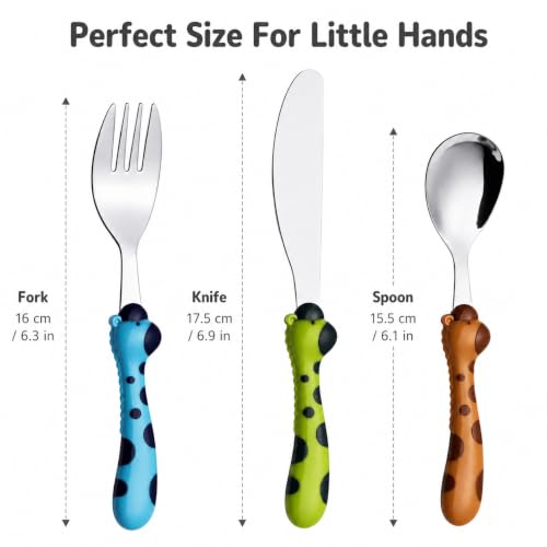 Miniatura 3 de Exzact Cubertería Infantil 6 Pieza Para Niños De Acero Inoxidable - 2 X Cena Cuchillo, 2 X Cena Tenedor, 2 X Cena Cuchar Jirafa X 6