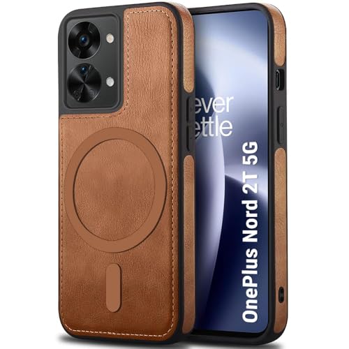 Image of TheGiftKart Genuine Leather Finish Back Cover Case for OnePlus Nord 2T 5G | Shockproof Design | Raised Edges for Camera & Screen Protection | Stunning Minimalist Design (MagSafe Compatible, Brown)
