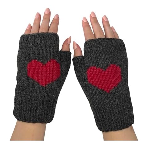 Ella Sussman Hand Knit Alpaca Heart Fingerless Short Glove Fleece Lined Winter Texting Driving Warm Bolivia (Heather Gray) Cover