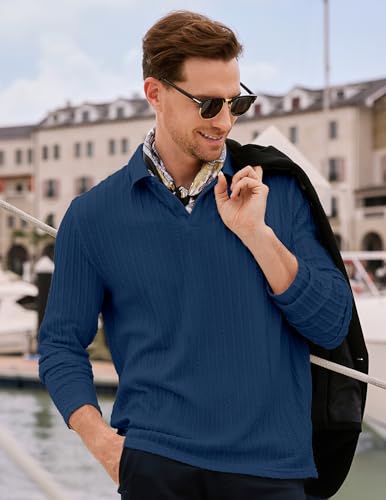 Image of JMIERR Mens Casual Polo Shirt Summer Short Sleeve Vacation Button Beach Knit Stretchy Golf Shirts