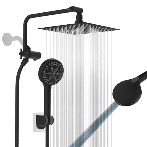 Image of 8 inch Metal Rainfall Shower Head with 10-Mode Handheld, Matte Black