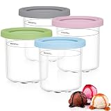 hunwutef 4er Set Eiscreme Becher mit Deckel, 16oz Wiederverwendbare Behälter passend zu NC300EU/NC301EU/NC299AMZ, BPA-frei, Spülmaschinenfest, Auslaufsicher, Farbige Deckel