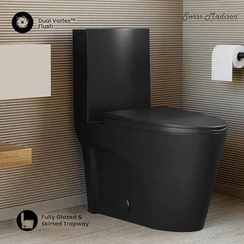 Image of St. Tropez One-Piece Elongated Toilet Vortex Dual-Flush in Matte Black 1.1 /1.6 gpf
