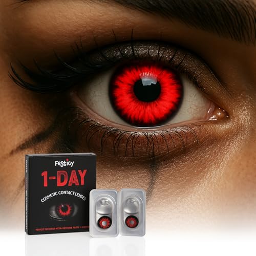 FESTICY Lenti a Contatto Halloween 2026 Rosso Sangue Senza Gradazione I Effetto Vampiro & Zombie I Accessori Halloween Donna e Uomo I Lenti Horror per Costumi, Trucchi e Accessori Maschere