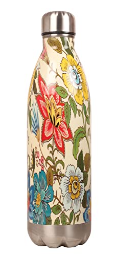 Indtresor Handcrafted Indian Enameled White-Multicolor Floral Pure Steel Double Insulated Protective Walls Leak Proof Bottle Keeps Drinks Cold 24/Hot Up To 18 Hours. No Foul Smells. #TOP5