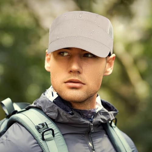 Image of Quick Dry Military Hats for Men - Army Cadet Patrol Cap Short Brim Flat Top Hat Summer Breathable Adjustable