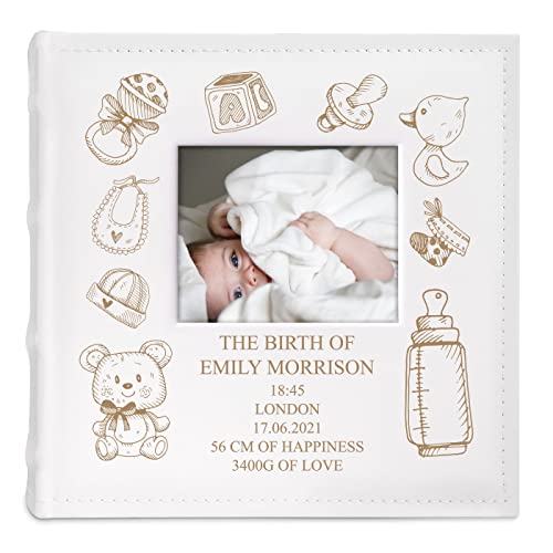 Maverton Slip-In Photo Album For Kids - Engravable White Cover With A Photo Frame - 100 Pages To Fill In With Up To 200 Images - Personalized Album For Baptism - For Birthday - Baby #TOP4