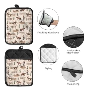 WELLFLYHOM Western Cowboy Pot Holder 2 Pack Heat Resistant Hot Pads with Pockets Southwest Aztec Potholder Multipurpose Oven Mitts Kitchen Gloves Baking Cooking Bag, 7.4"x9.6" WELLFLYHOM Western Cowboy Pot Holder 2 Pack Heat Resistant Hot Pads with Pockets Southwest Aztec Potholder Multipurpose Oven Mitts Kitchen Gloves Baking Cooking Bag 74×96