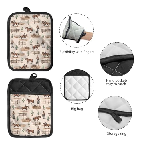 WELLFLYHOM-Western-Cowboy-Pot-Holder-2-Pack-Heat-Resistant-Hot-Pads-with-Pockets-Southwest-Aztec-Potholder-Multipurpose-Oven-Mitts-Kitchen-Gloves-Baking-Cooking-Bag-74×96 WELLFLYHOM Western Cowboy Pot Holder 2 Pack Heat Resistant Hot Pads with Pockets Southwest Aztec Potholder Multipurpose Oven Mitts Kitchen Gloves Baking Cooking Bag 74×96