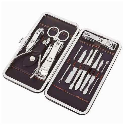 Kit de Manicure Profissional 12 Peças, Aço Inoxidável, Estojo Portátil com Cortador de Unhas, Tesour