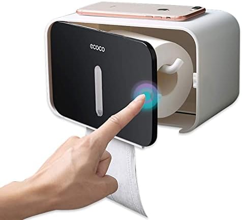 Meiyijia Toilet Roll Holder,Self Adhesive, Wall Mount Toilet Roll Holder,with Waterproof and dust Cover,Be applicable Roll paper,Fold Paper Towel Multifold Paper Towel Dispenser (Black)