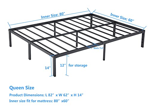 Zizin Bed Frame Platform Base 14 Inch With Storage/Heavy Duty Metal Beds Frames/Easy Assembly/Noise-Free/No Box Spring Needed (Queen) #TOP2