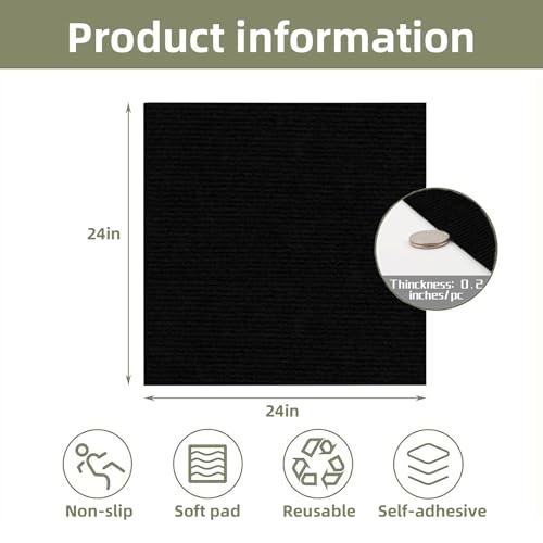 24 * 24in Peel and Stick Carpet Tiles, Self Adhesive Floor Squares with Extra Soft Pad, Easy Installation for Bedroom, Living Room, Office, Rental (20, Black) by SNFGWVH - Used condition - Image 3