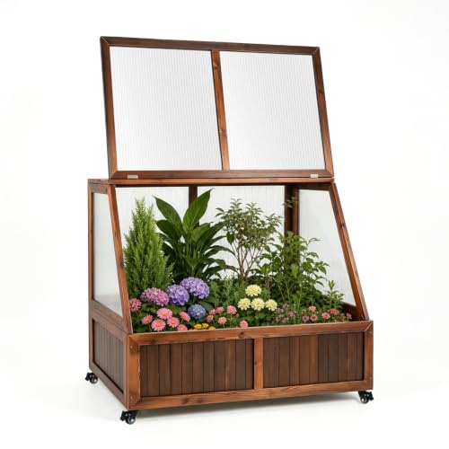 Wooden Portable Cold Frame with Flip-Top Lids