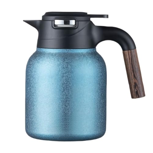 TAYTHI 純チタン保温ポット 温度表示機能付き 1.5L 保温保冷 茶葉分離 卓上対応 オフィス/アウトドア用 ステンレス鋼+木製ハンドル ギフト包装可能 (ブルー)