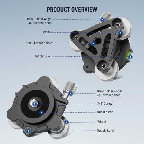 NEEWER Tripod Head Leveling Base Camera Leveler with Bowl Adapter, 3 Axis Wheel Metal Head with 3/8" Screw & Thread, +/-9° Precise Angle Adjustment for Macro Panoramic Photography, Max Load 33lb, LP66 by NEEWER - Image 6