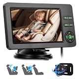 Rimoody Telecamera per Auto per Bambini per Sedile Posteriore, 4.3 Pollici Schermi, Specchio Retrovisore per Seggiolino Auto con Visione Notturna IR, Vivavoce Bluetooth & Musica, Luci a Sette Colori