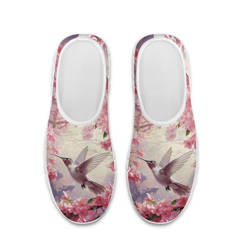 Image of Hummingbird Floral Print Lightweight Walking Shoes for Women Mesh Casual Sneakers Size 5-10.5