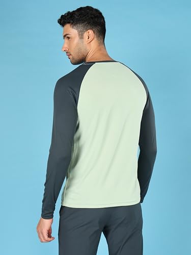 Image of TECHNOSPORT Men's Slim Fit Polyester Color Block Athleisure Crew Neck T-Shirt with Full Sleeve, Moisture Wicking and Quick Dry