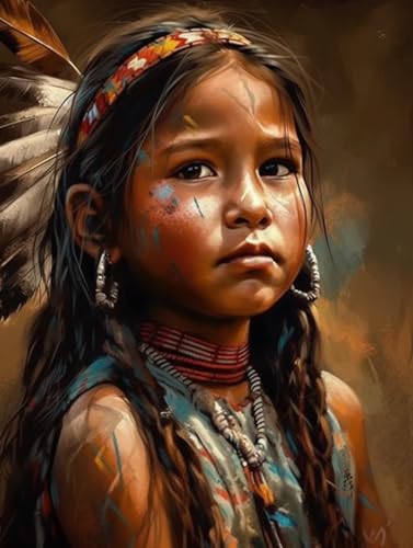 Diamond Art Painting Native American Indian Girl Children (2) Kit for Adults Diamond Art Painting by Number Kits Gem Art Wall Home Decor(Canvas 11.8 x15.8inch)