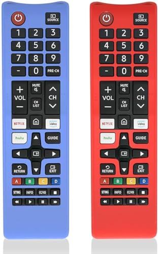 GONJOY Funda protectora de silicona para mando a distancia Samsung Smart TV, funda para BN59-01301A Bn59-01315A Bn59-01199F (rojo + azul fluorescente)