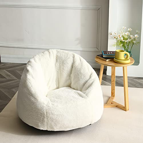 N&V Small Bean Bag Chair, Mini Bean Bag Sack, Foam Filling, Includes Removable And Machine Washable Cover, 27In, Soft Faux Fur, White #TOP4