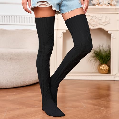 Image of YELAIVP Women's Thigh High Socks - Extra Long Cable Knit Over the Knee Socks and Leg Warmers