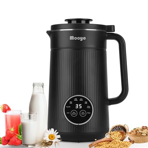 Mooye 8 in 1 Nut Milk Maker Machine with 10 Blades, 35oz Automatic Soybean Milk for Homemade Almond, Oat, Soy, Plant-Based Milks Blender with Self-Cleaning, 2H Keep Warm, 12H Delay Start, Boil Water