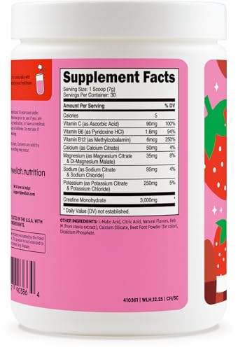 Image of Wellah Creatine + Electrolytes Powder (Strawberry Coconut) 30 Servings - Hydration Drink Mix with 3g of Creatine Monohydrate
