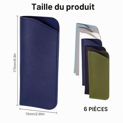 JOOTUEPO Lot de 6 étuis à lunettes en cuir souple pour lunettes de lecture, lunettes de soleil, sacs de rangement pour femmes et hommes – vue 2