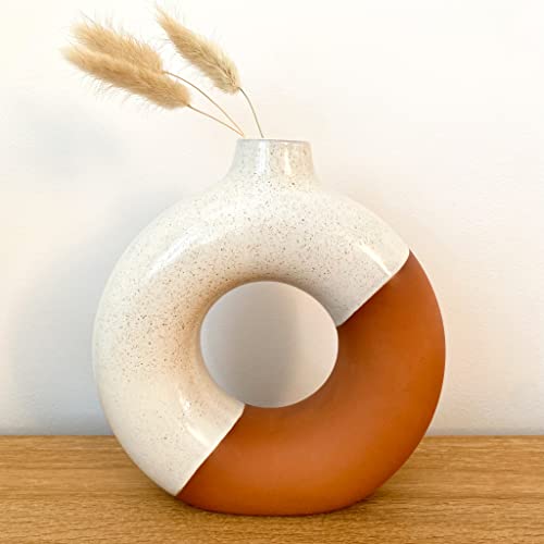 Circle Vase – White And Terracotta Donut Vase – Nordic Vase For Stylish Modern Minimalist Home Decor - Ceramic Vase For Pampas Grass - Geometric Vase #TOP7