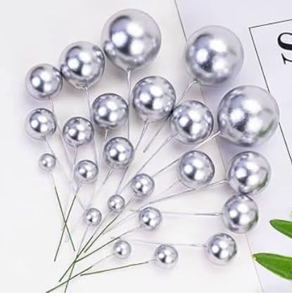 Image of Homebakers Mart Faux Balls Topper For Cake Decoration | Pack Of 20pcs | SILVER | 4 sizes 2, 2.5, 3, 4 cm 5PC Each (SILVER)