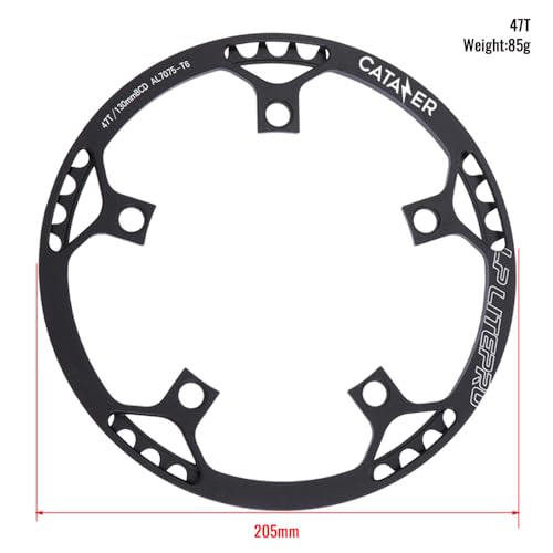 catazer Bike Chainring 130BCD Aluminum Alloy Ultralight Bicycle Chainring 45T 47T 53T 56T 58T BMX Chainwheel for Folding Bicycle (Black,47T) - Thumbnail 2