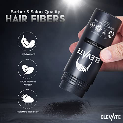 ELEVATE Hair Fibers to Instantly Thicken & Completely Conceal Thinning Balding Areas Loss in 30 Seconds for Men & Women (BLACK) 28g Size - 100% Natural & Undetectable Keratin Fibers - Thumbnail 2