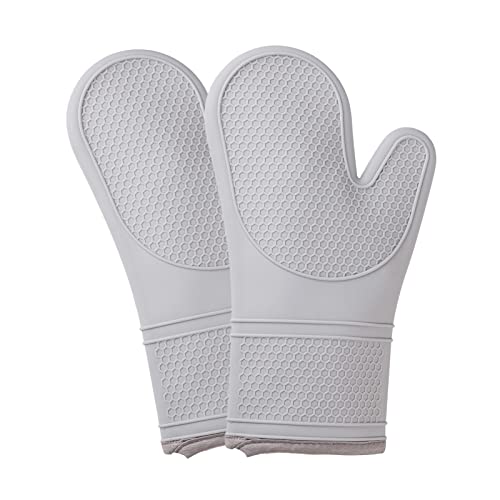 Cook With Color Silicone Oven Mitts- Heat Resistant Gloves With Soft Quilted Lining Set Of 2 Oven Mitt Pot Holders For Cooking And Bbq (Gray) #TOP10