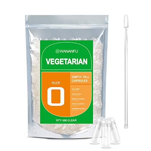 WANANFU Cápsulas Vacías Vegetales Tamaño 0 (500 piezas) con microcuchara, apto para llenado de cápsulas tamaño 0