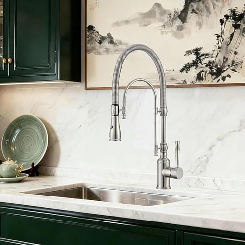 Copper Kitchen Faucet, Single Handle, 360 Swivel High Arc Kitchen Sink Faucet with Deck Plate,Brushed Nickel by GICASA - Image 2
