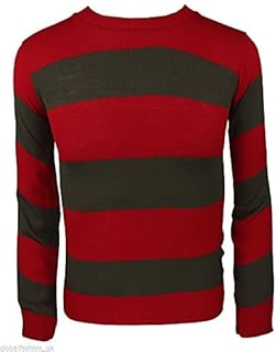 Wicked Fun Mens Stripe Long Sleeve Freddie Jumper (Large, Red & Green)