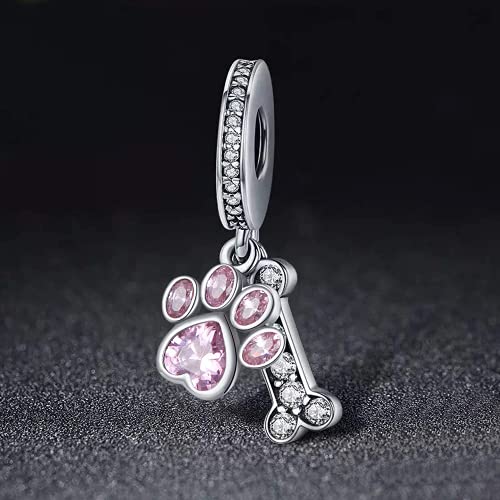 Annmors Charms Lucky Dog Paw Dangle Pendant 925 Sterling Silver Beads With Cubic Zirconioa Fits Europe Charms Bracelets,Xmas Gifts For Women Girl Bracelet And Necklace #TOP4