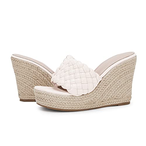 Image of Ermonn Womens Platform Wedge Sandals Espadrilles Braided Open Toe Slip On Summer Mule High Heels