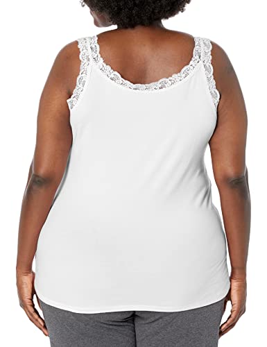 Just My Size Women's Plus Size Stretch Jersey Lace Trim Tank, White, 3X #TOP1
