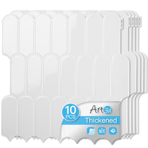 Art3d 12 x 12 Inch Heavy-Duty Peel and Stick Backsplash, Self-adhesive Wall Tiles for Kitchen Bathroom Decor, 10-Pack White