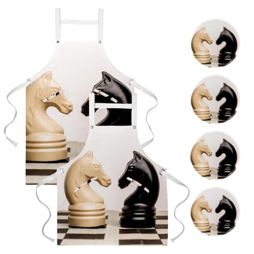 Lot de 2 tabliers de cuisine avec 4 broches à motif échecs